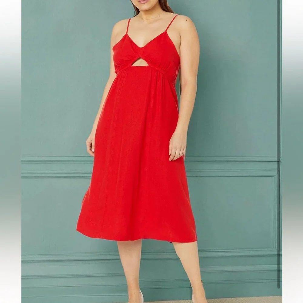 The Drop Women's Maci Strappy V-Neck Cutout Smocked Back Midi Dress(NWT)red..med - Picture 7 of 7